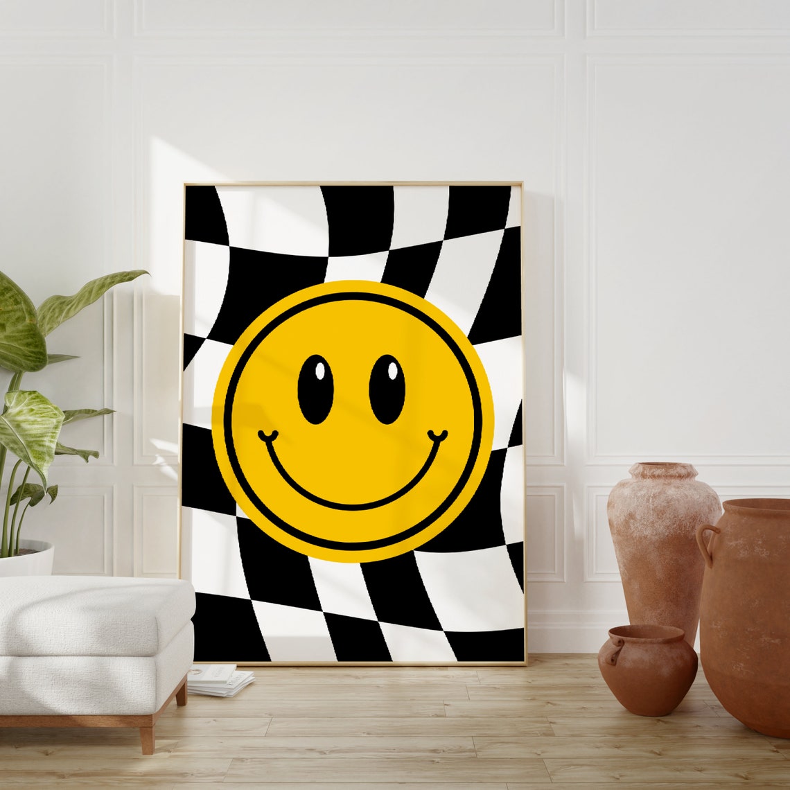 Smiley Face Checkered Groovy Retro Happy Pop Art Wall Poster - Image 4