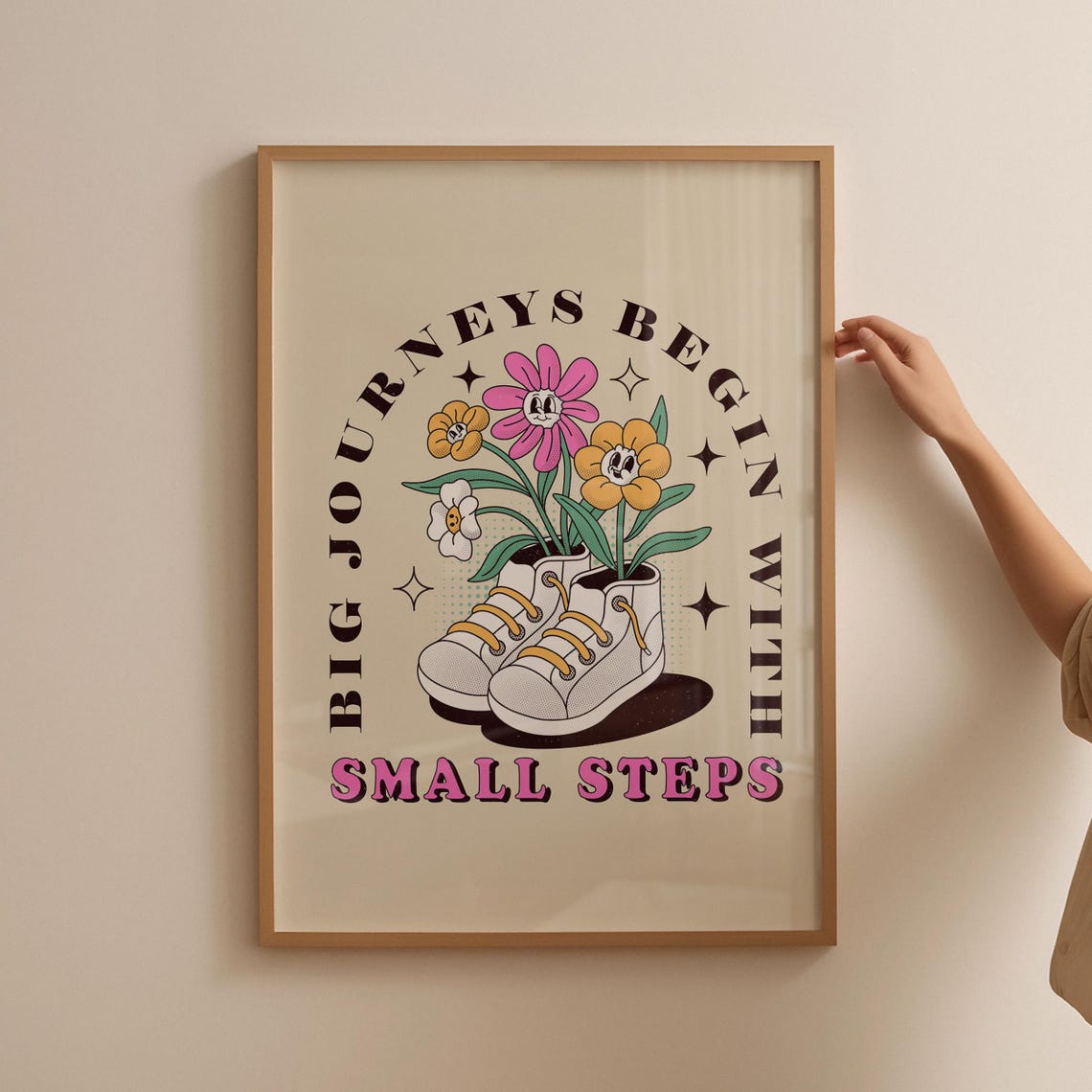 Big Journeys Begin With Small Steps Retro Groovy Quote Poster - Image 4