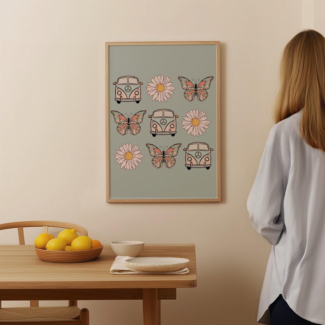 Hippie Van Flower Butterfly Retro Poster - Image 2