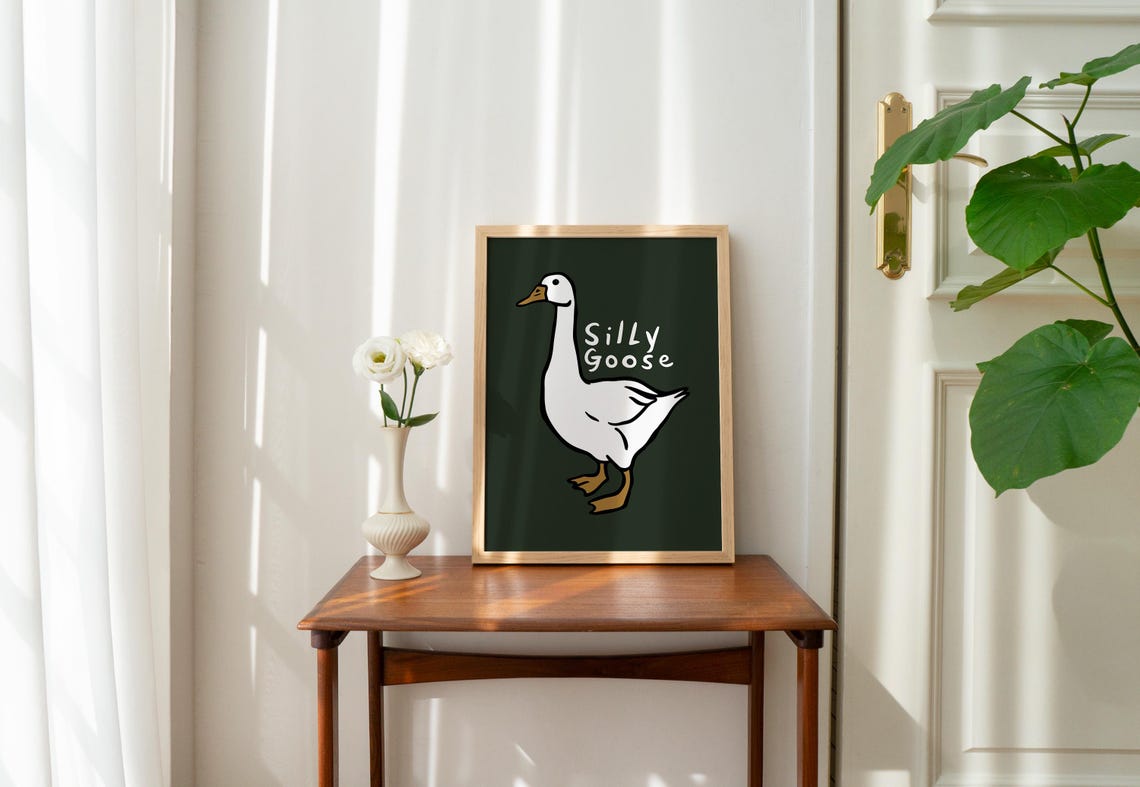 Silly Goose Funny White Goose Dark Green Humor Animal Wall Poster - Image 2
