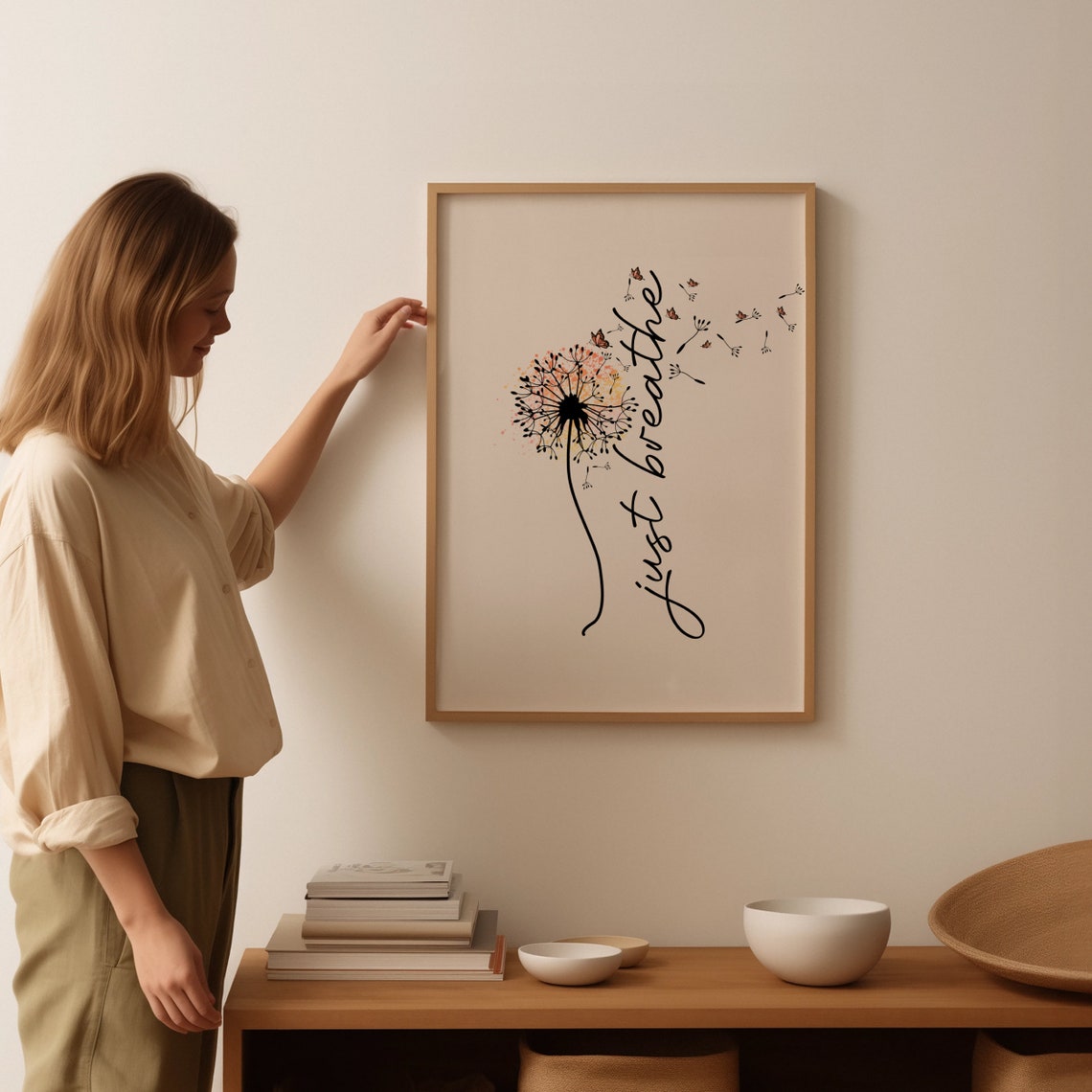 Just Breathe Dandelion Butterfly Minimalist Calm Art Wall Poster - Image 3