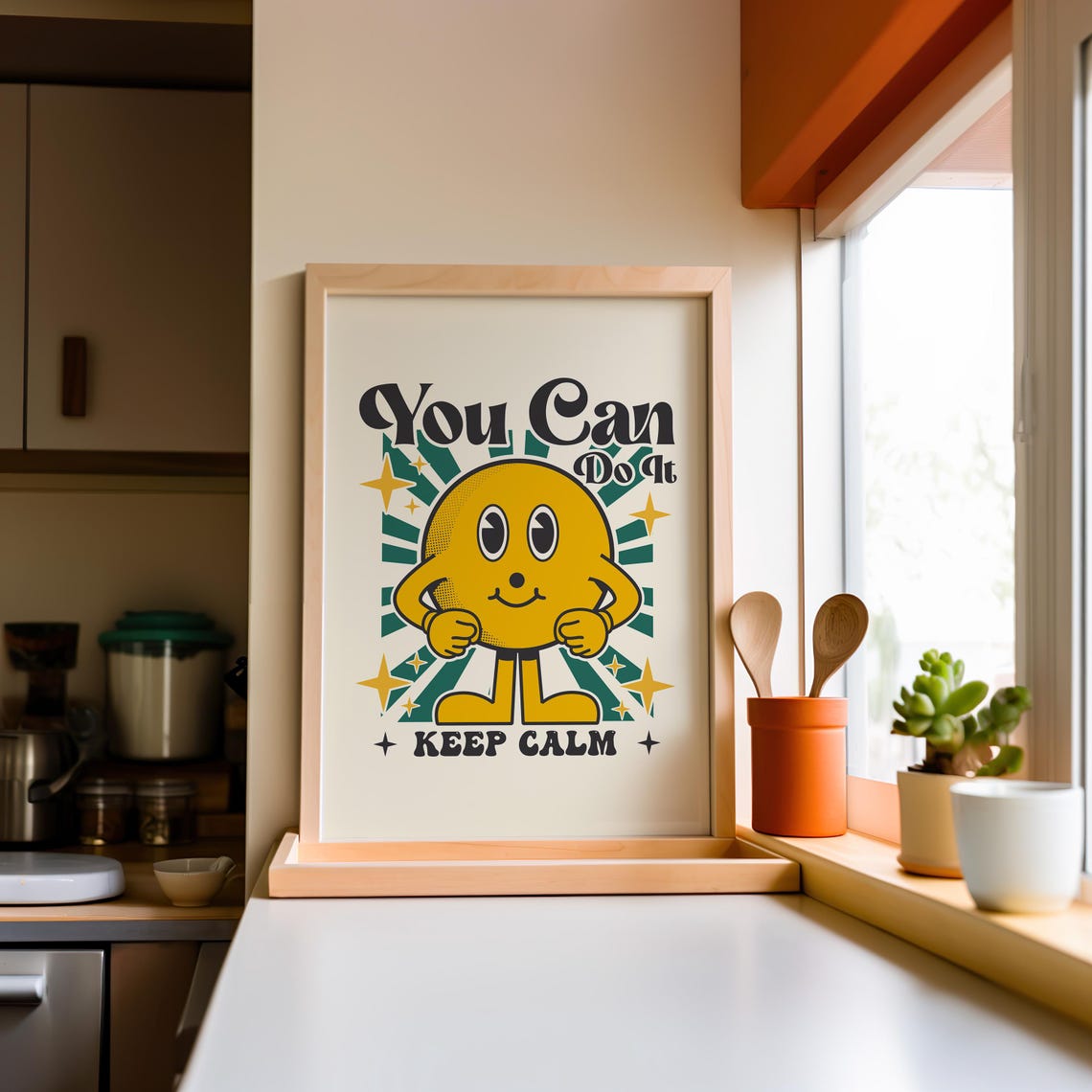 You Can Do It Keep Calm Retro Smiley Starburst Motivational Poster - Image 3