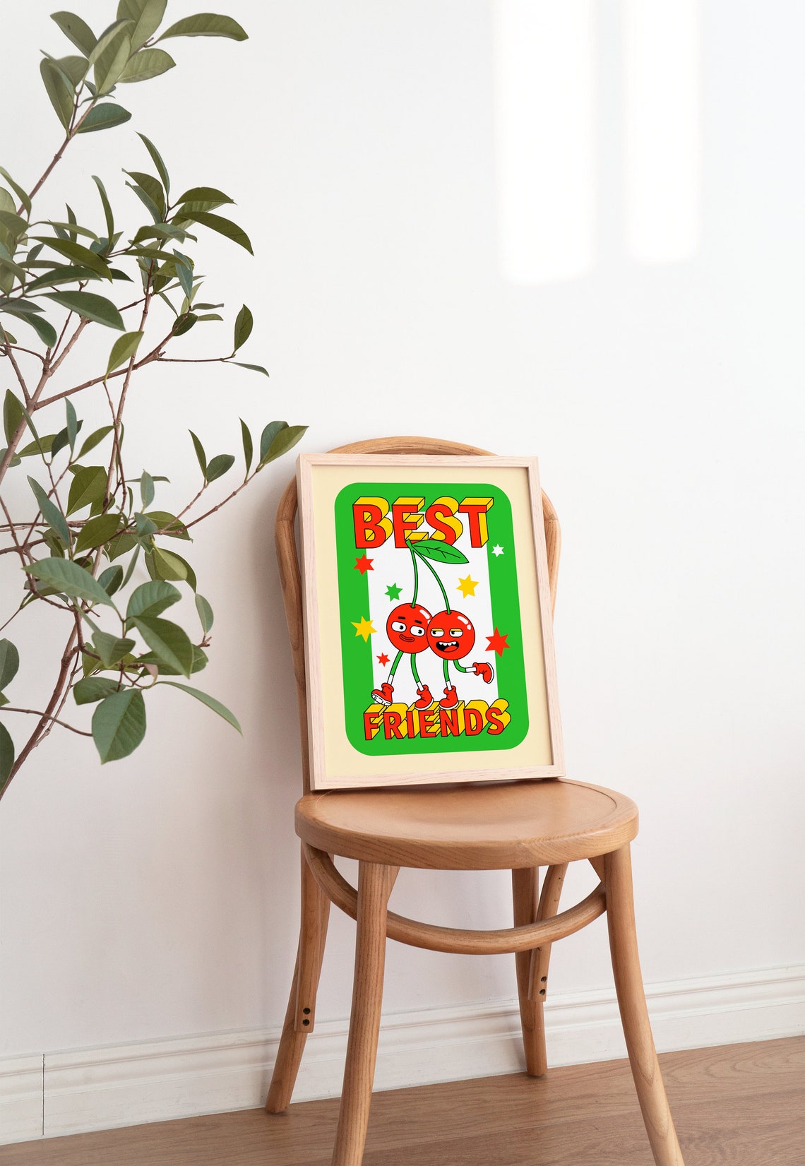 Best Friends Retro Cherry Characters Poster Fun Friendship Gift Decor - Image 3