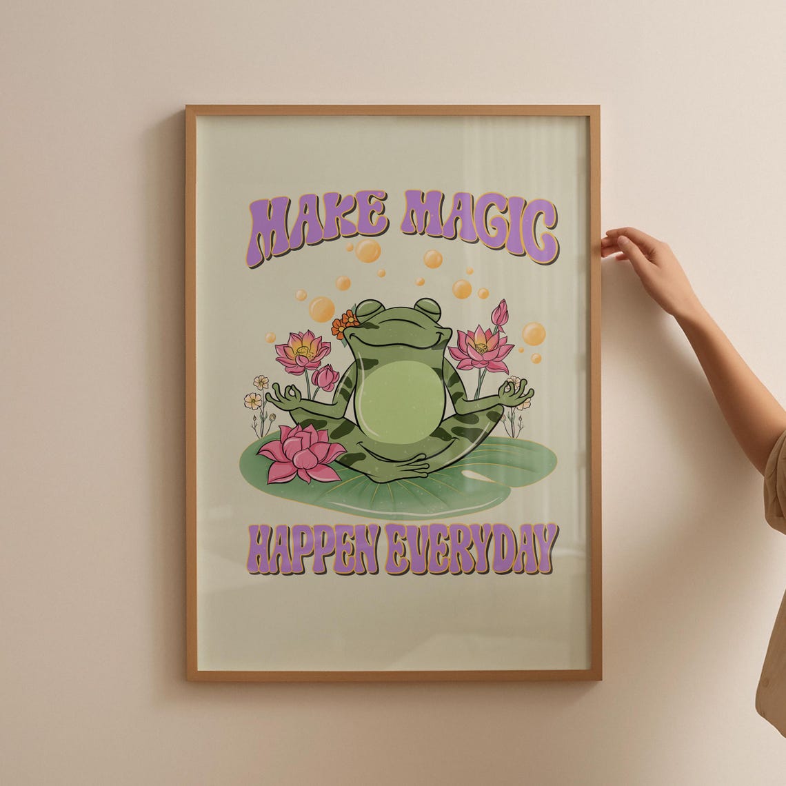 Make Magic Happen Everyday Meditating Frog Retro Groovy Poster - Image 4