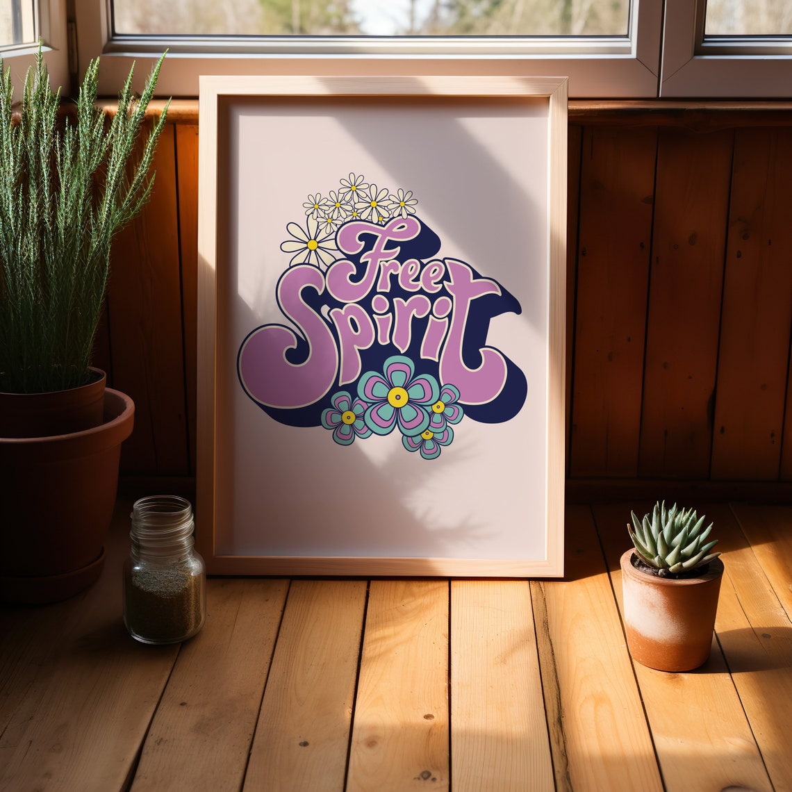 Free Spirit Bold Groovy Purple Lettering Daisy Hippie Art Poster - Image 4