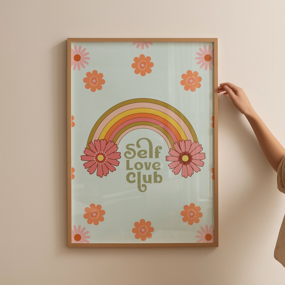 Self Love Club Retro Rainbow Daisy Floral Positive Quote Poster - Image 4