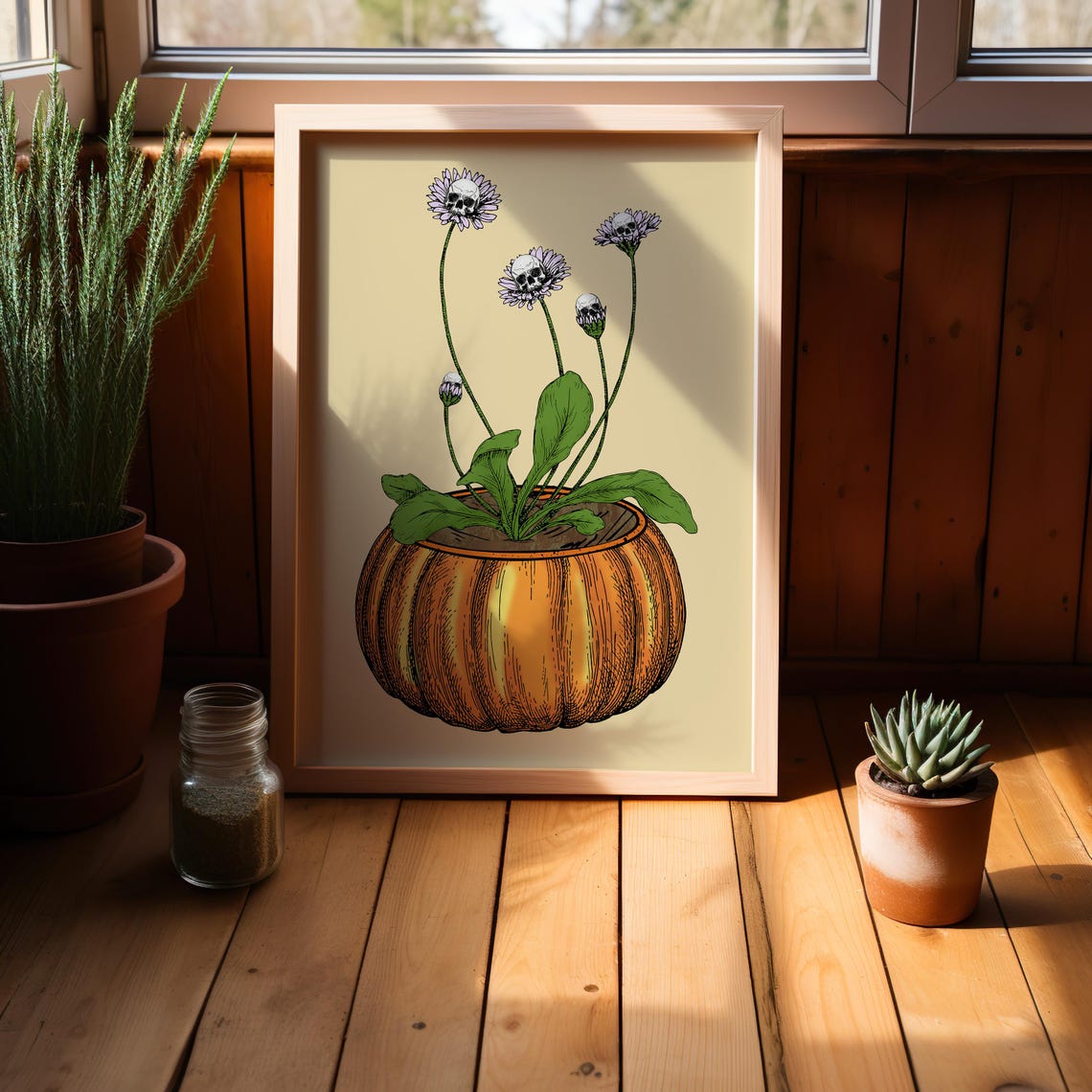 Skull Daisy Halloween Pumpkin Gothic Floral Spooky Wall Poster - Image 3