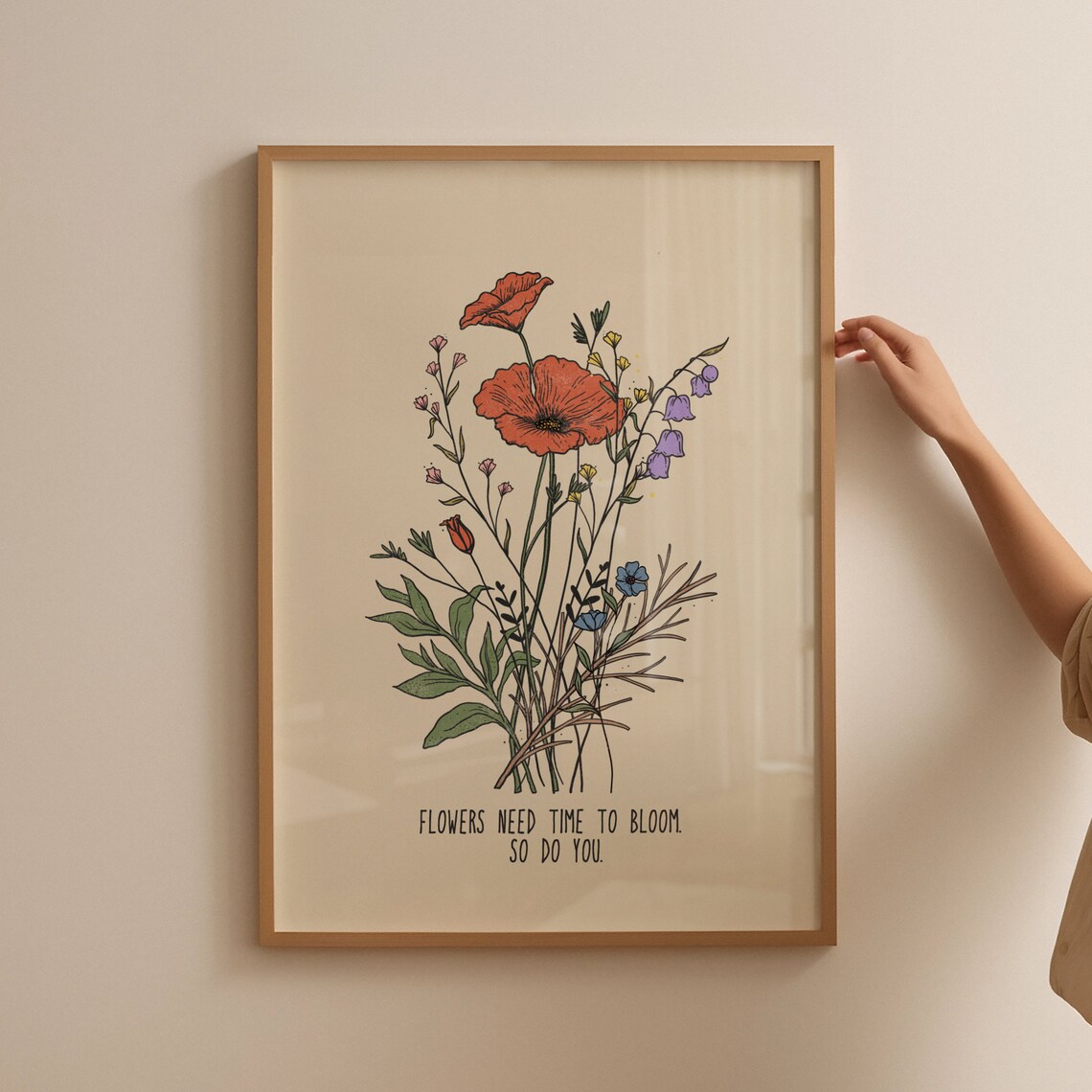 Hippie Flower Quote Retro Poster, Positive Decor