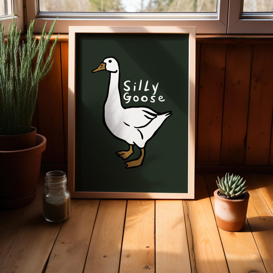 Silly Goose Funny White Goose Dark Green Humor Animal Wall Poster - Image 4