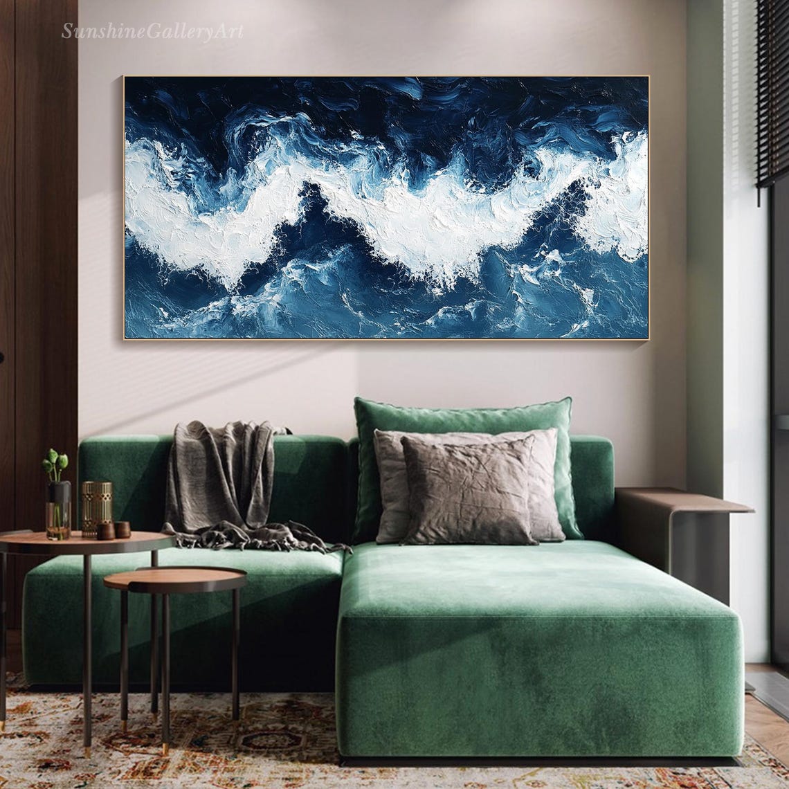 Dramatic Deep Blue Ocean Wave White Foam Abstract Art Poster - Image 2
