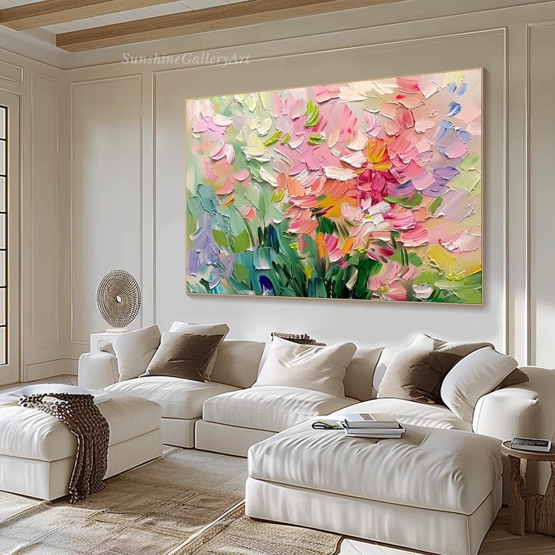 Pastel Pink Blossom Garden With Soft Green Leaves Art Poster - Image 2