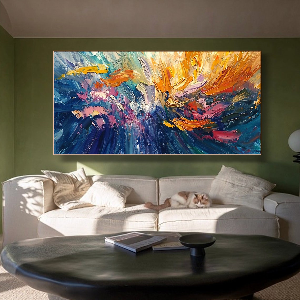 Bold Abstract Oil Painting Blue Orange Brushstrokes Art Poster - Image 3