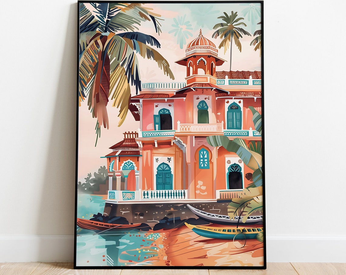 Kerala Beach Art Fort Cochin Painting South India Travel Wall Art Kerala Wall Decor Tropical Indian Art Print Living Room Home Decor