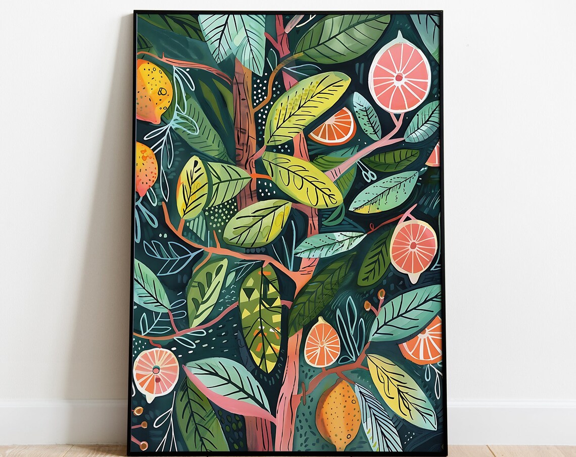 Citrus Tree Botanical Painting Lemons Oranges Kitchen Wall Art