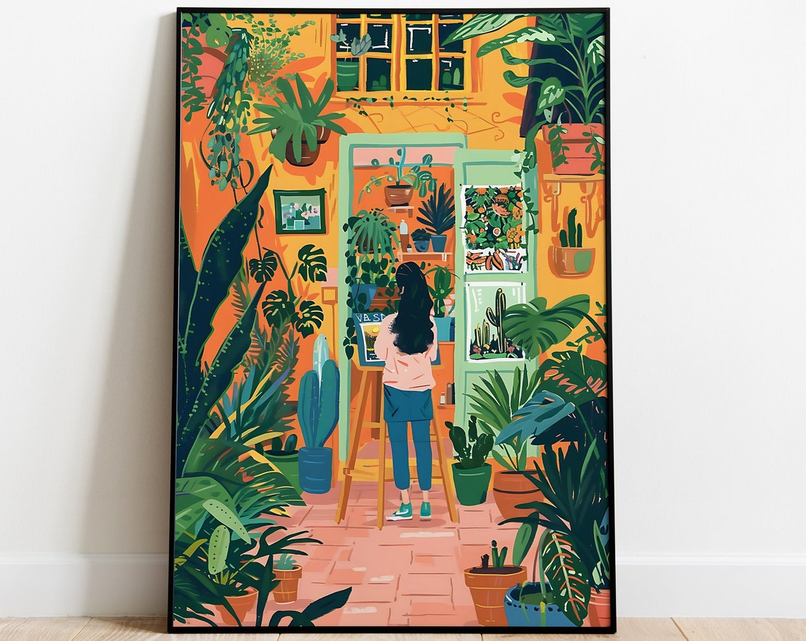 Girl Painting Art Print Artist Print Poster Art Lovers Wall Art Hobby Art Print Summer Floral Travel Poster Gift For Her