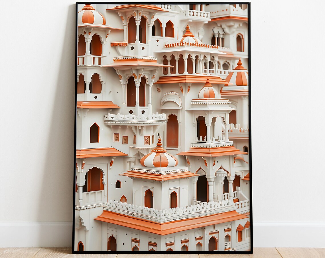 Jaipur White and Orange Palace Facade Royal Architecture Art Poster