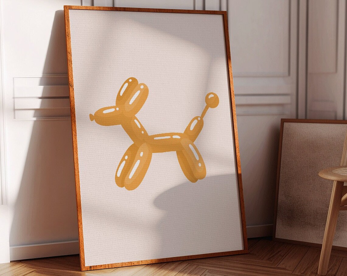 Golden Balloon Dog Minimalist Playful Boho Kids Party Room Poster