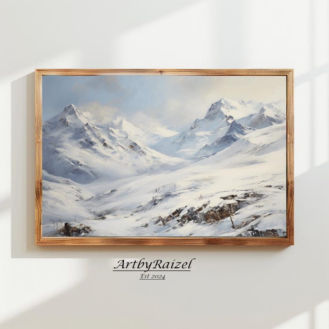 Bright Snowy Mountain Peaks Winter Alpine Landscape Art Poster