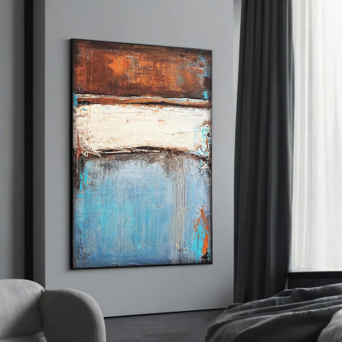 Rustic Industrial Abstract Rust Orange Cream Turquoise Poster