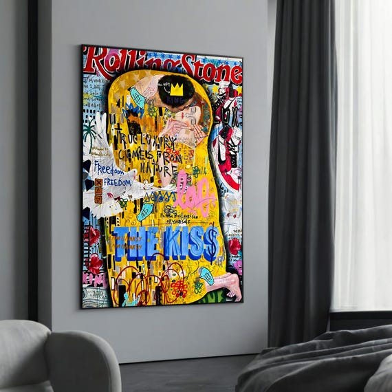 Street Art Tribute To The Kiss On Rolling Stone Canvas Painting A Graffitiinspired Gift For Pop Culture And Urban Enthusiasts