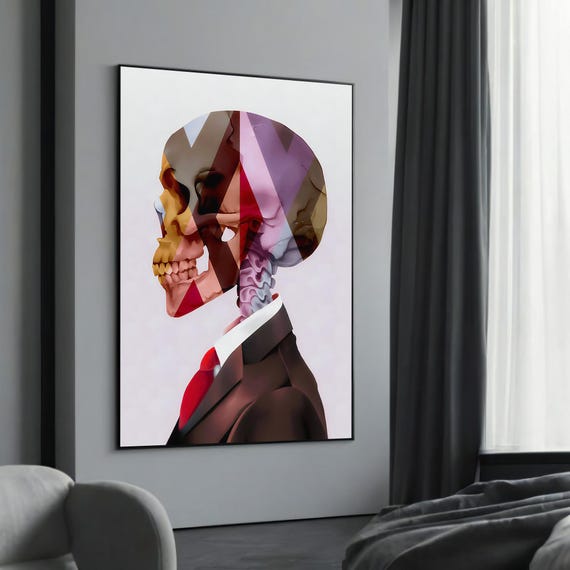 Abstract Skull In A Suit Canvas Painting Gift Modern Unique Art For Bold Home Or Office Decor