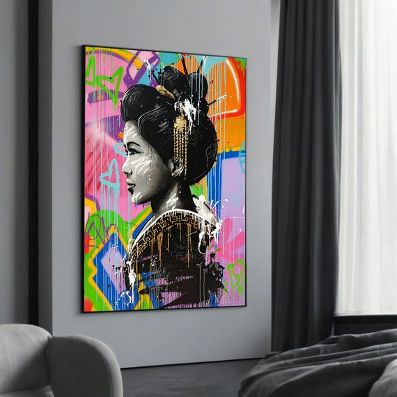 Geisha Elegance Canvas Painting Gift Bold Street Art For Urban And Contemporary Home Decor
