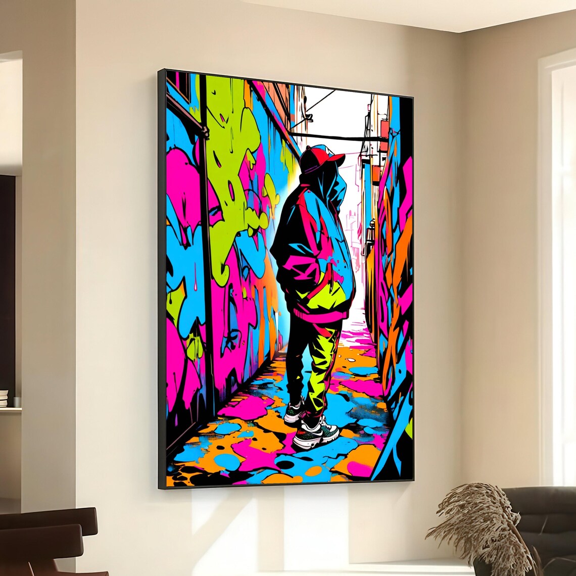 Neon Graffiti Alley Streetwear Figure Urban Pop Art Canvas Poster