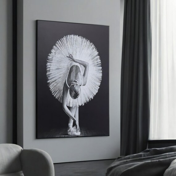 Black and White Ballerina Bowing in a White Tutu Ballet Poster