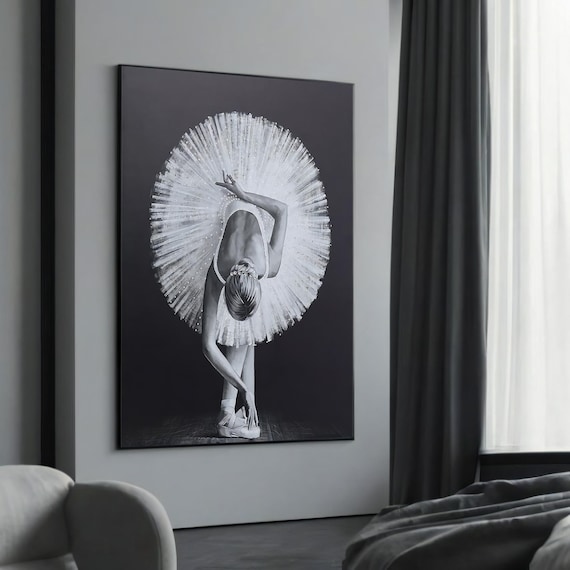 Elegant Ballerina Canvas Art Black And White Ballet Wall Decor Poised Dance Print Graceful Artwork Minimalist Home