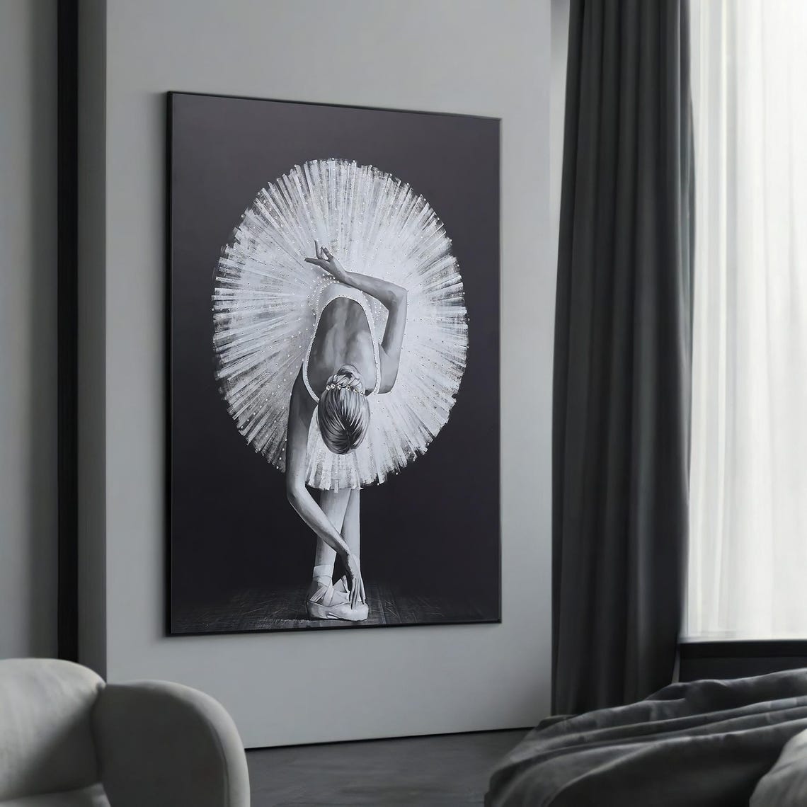 Black and White Ballerina Bowing in a White Tutu Ballet Poster