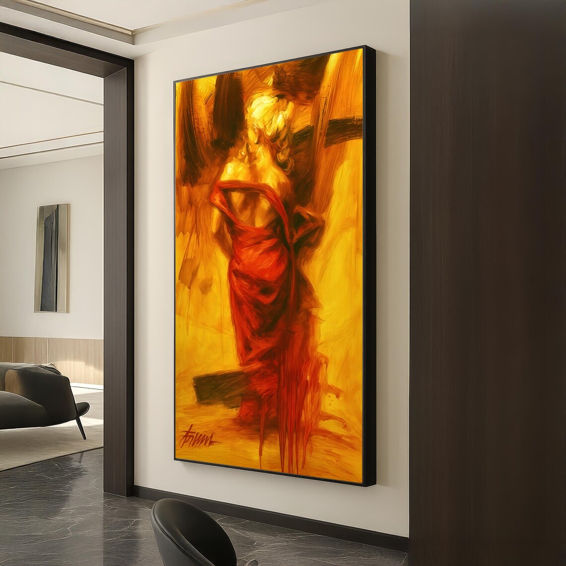Woman in Red Dress Fiery Expressionist Figurative Art Portrait Poster