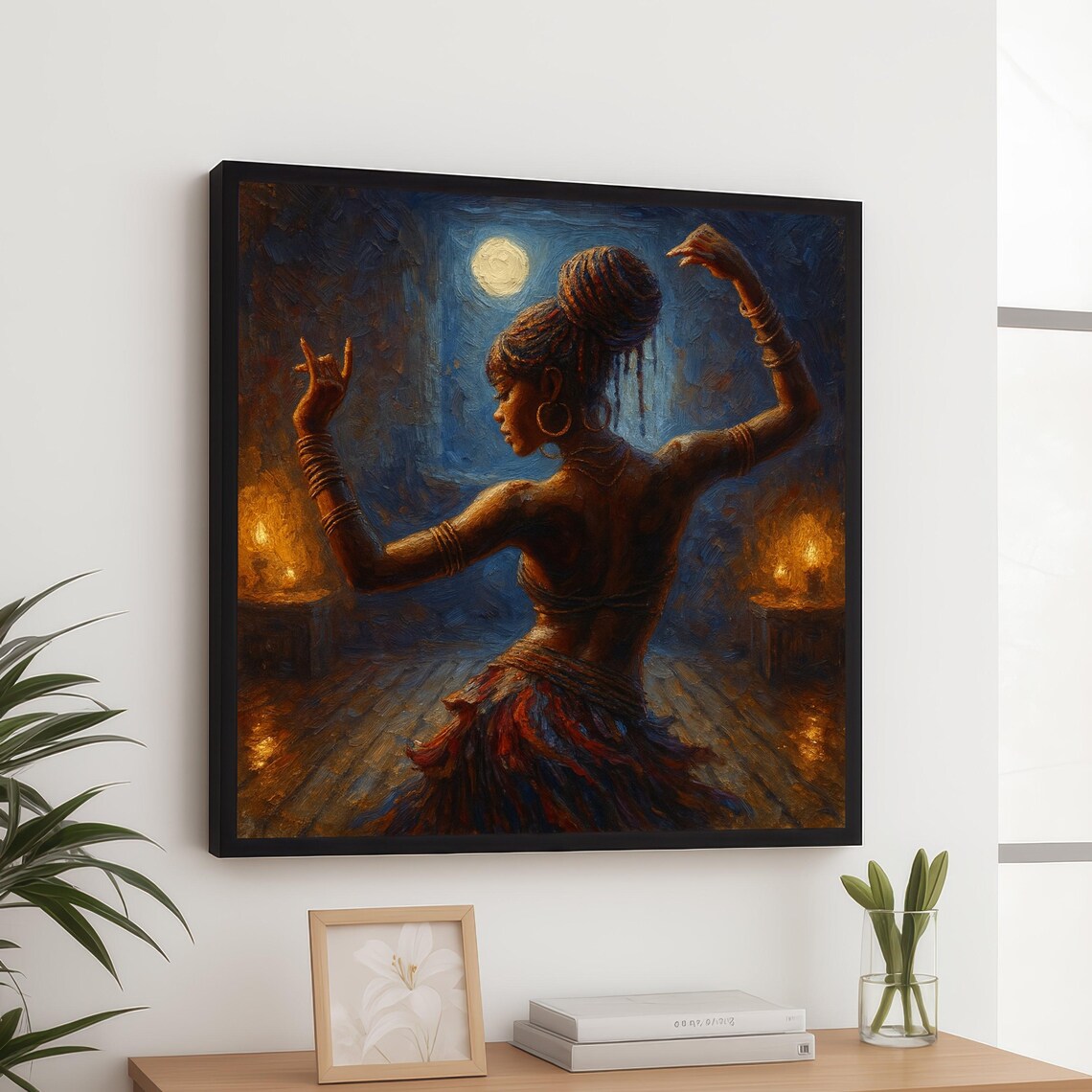 Tribal Dance Woman Moonlit Night Firelight African Art Poster