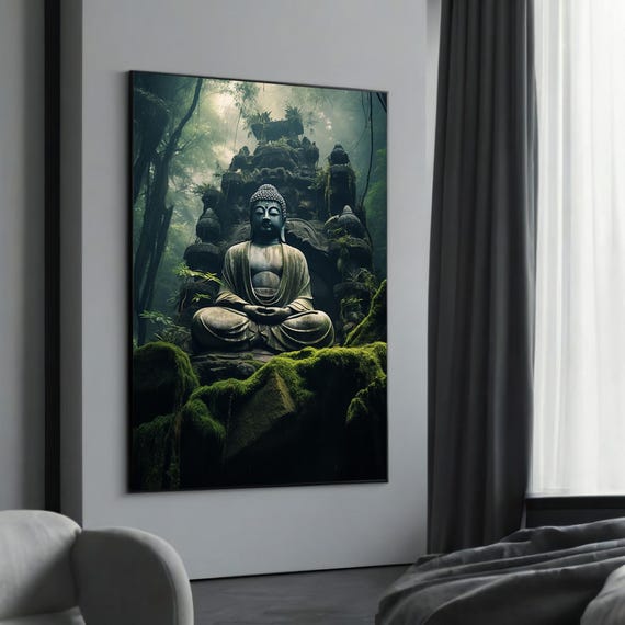 Forest Buddha Meditation Canvas Art Tranquil Zen Wall Decor Spiritual Nature Artwork Peaceful Home Ready To Hang