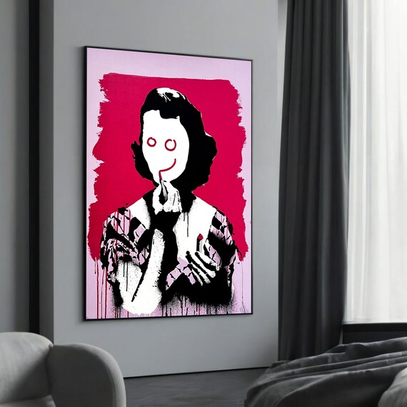 Smiley Graffiti Woman Red Lipstick Bold Street Pop Art Poster