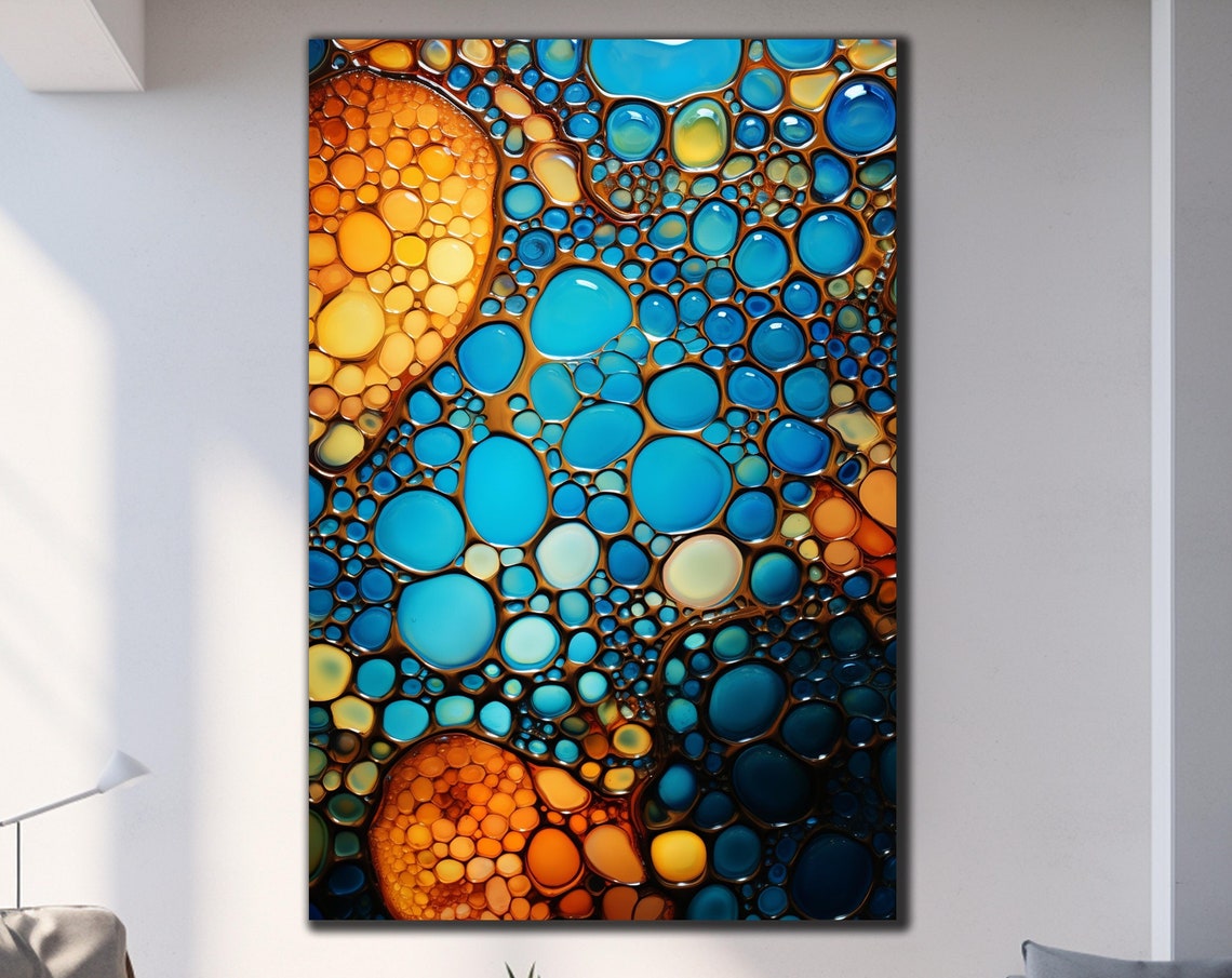 Turquoise Amber Bubble Abstract Fluid Droplet Art Wall Poster