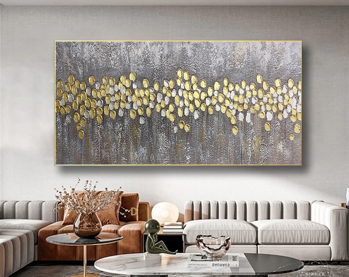 Gold and Silver Abstract Art Print, Living Room Decor - Image 4