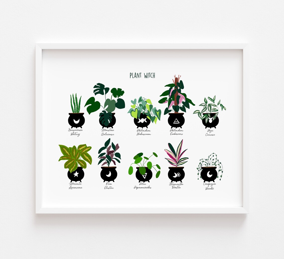 Plant Witch Halloween Art Print, Cauldron Decor