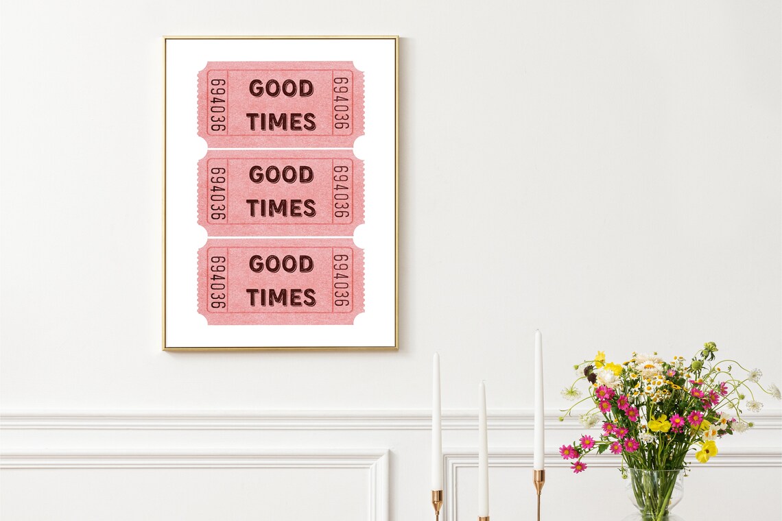 Good Times Pink Retro Ticket Stubs Vintage Style Bar Wall Poster - Image 3