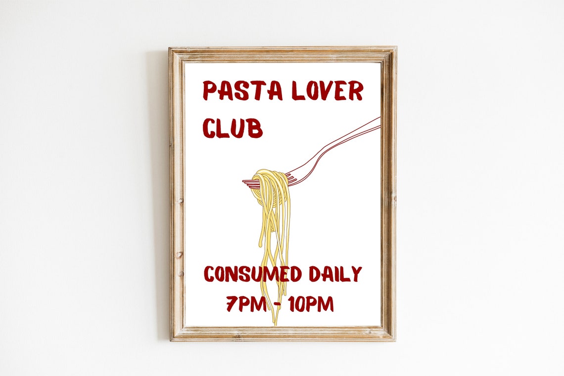 Pasta Lover Club Spaghetti Fork Hand Drawn Kitchen Decor Poster - Image 3