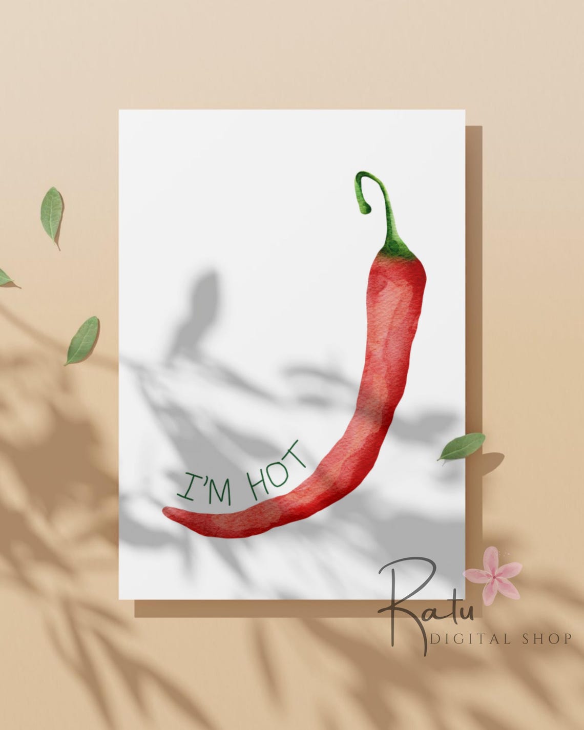 I Am Hot Red Chili Pepper Watercolor Poster Funny Minimal Kitchen Art - Image 3