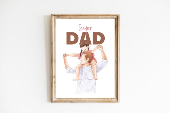 Fathers Day Wall Art Fathers Day Gift Gift For Father Dad And Daughter Illustration Art Watercolour Wall Art