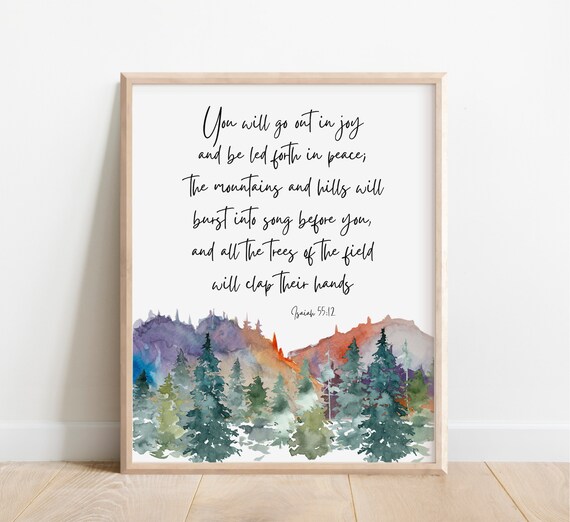 Isaiah 55:12 Go Out In Joy Bible Verse Watercolor Forest Poster