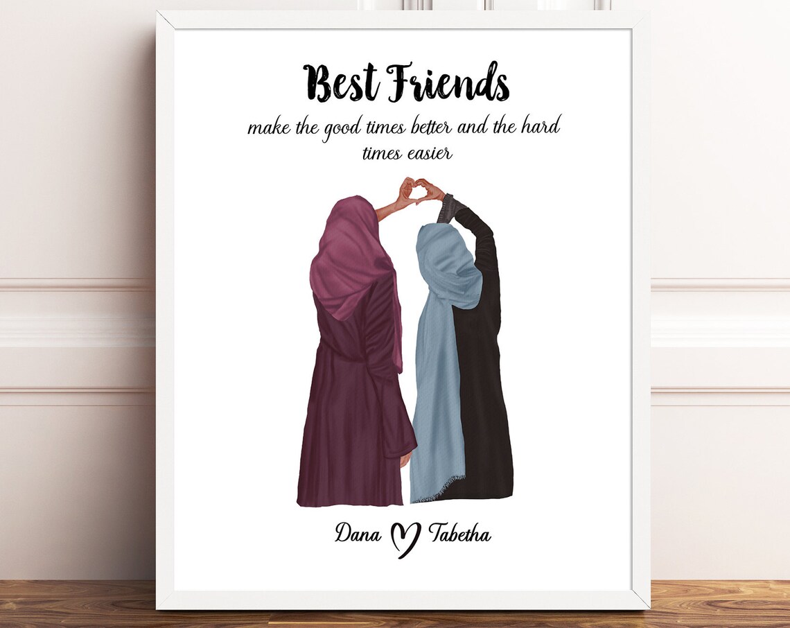 Best Friends Hijab Heart Hands Muslim Friendship Portrait Poster