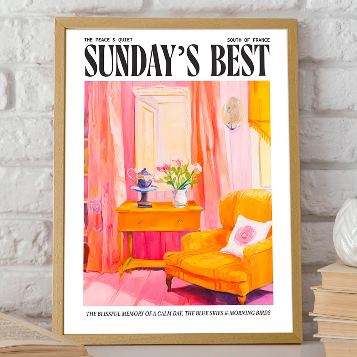 Vibrant Living Room Art Poster Tranquil Interior With Pink Hues And Sunlight Wall Decor Sundays Best In The South Of France Wall Art - Image 2