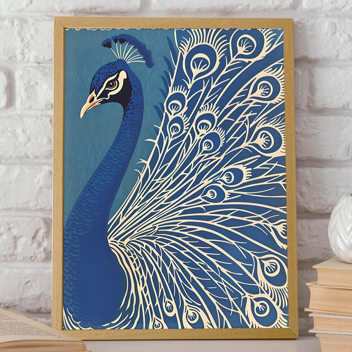 Blue Peacock Illustration, Minimalist Art Print - Image 2