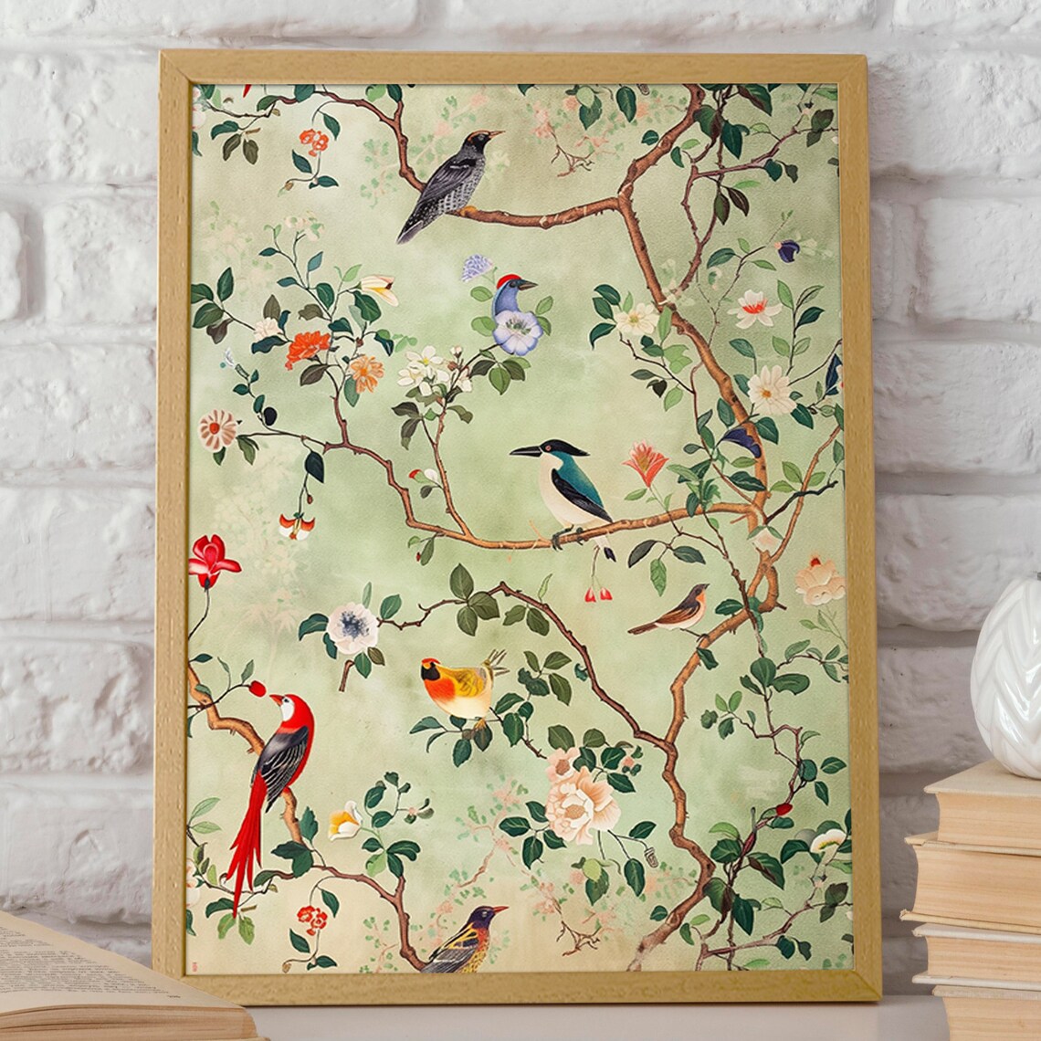 Colorful Birds And Flowers Chinoiserie Art Print - Image 2