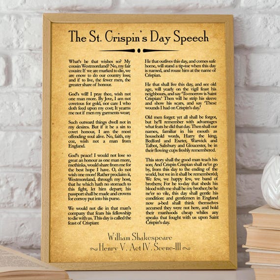 William Shakespeare Quote, St Crispin's Day Speech Print