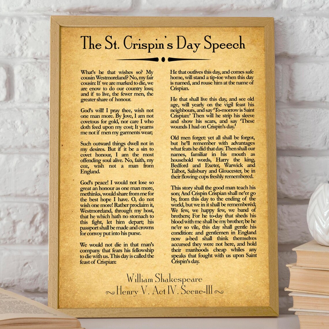 William Shakespeare Quote, St Crispin's Day Speech Print