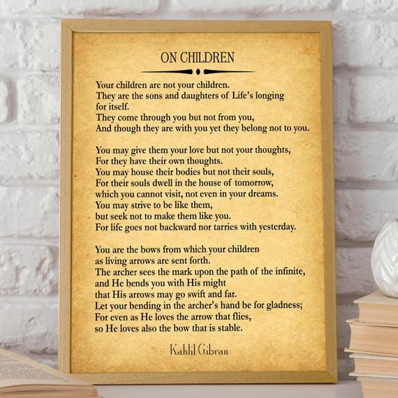On Children by Kahlil Gibran, Quote Art Print
