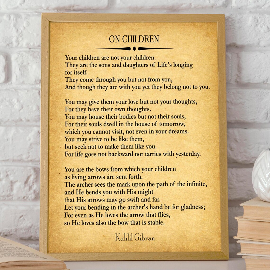 On Children by Kahlil Gibran, Quote Art Print